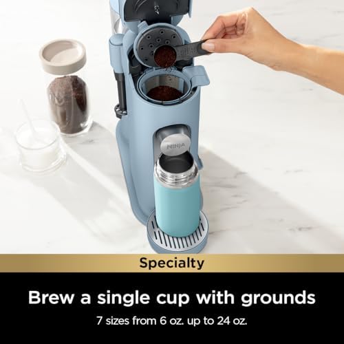 Ninja Pod & Grounds Specialty Single Serve Coffee Maker  K Cup Pod Compatible  Brews Grounds  Compact Design  Built In Milk Frother  56 oz  Reservoir  6 oz  Cup to 24 oz  Mug Sizes  Stone  PB051ST