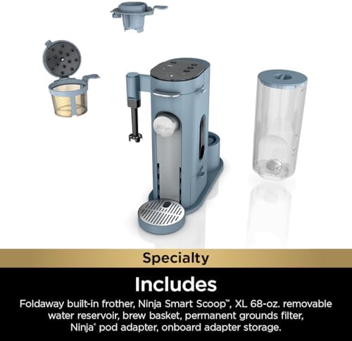 Ninja Pod & Grounds Specialty Single Serve Coffee Maker  K Cup Pod Compatible  Brews Grounds  Compact Design  Built In Milk Frother  56 oz  Reservoir  6 oz  Cup to 24 oz  Mug Sizes  Stone  PB051ST