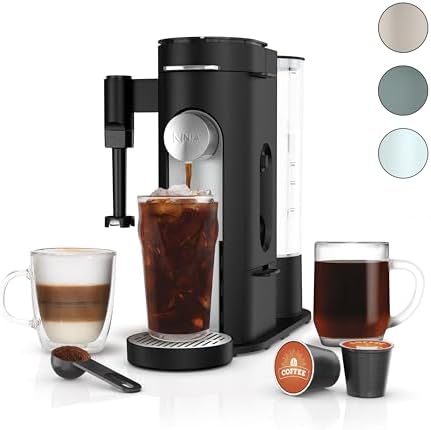 Ninja Pod & Grounds Specialty Single Serve Coffee Maker  K Cup Pod Compatible  Brews Grounds  Compact Design  Built In Milk Frother  56 oz  Reservoir  6 oz  Cup to 24 oz  Mug Sizes  Stone  PB051ST