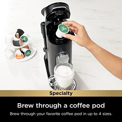 Ninja Pod & Grounds Specialty Single Serve Coffee Maker  K Cup Pod Compatible  Brews Grounds  Compact Design  Built In Milk Frother  56 oz  Reservoir  6 oz  Cup to 24 oz  Mug Sizes  Stone  PB051ST