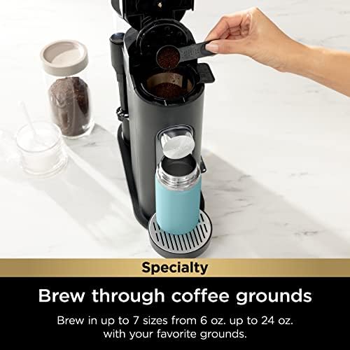 Ninja Pod & Grounds Specialty Single Serve Coffee Maker  K Cup Pod Compatible  Brews Grounds  Compact Design  Built In Milk Frother  56 oz  Reservoir  6 oz  Cup to 24 oz  Mug Sizes  Stone  PB051ST