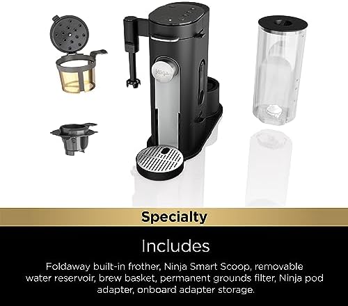 Ninja Pod & Grounds Specialty Single Serve Coffee Maker  K Cup Pod Compatible  Brews Grounds  Compact Design  Built In Milk Frother  56 oz  Reservoir  6 oz  Cup to 24 oz  Mug Sizes  Stone  PB051ST
