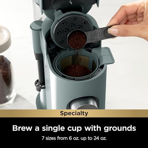 Ninja Pod & Grounds Specialty Single Serve Coffee Maker  K Cup Pod Compatible  Brews Grounds  Compact Design  Built In Milk Frother  56 oz  Reservoir  6 oz  Cup to 24 oz  Mug Sizes  Stone  PB051ST