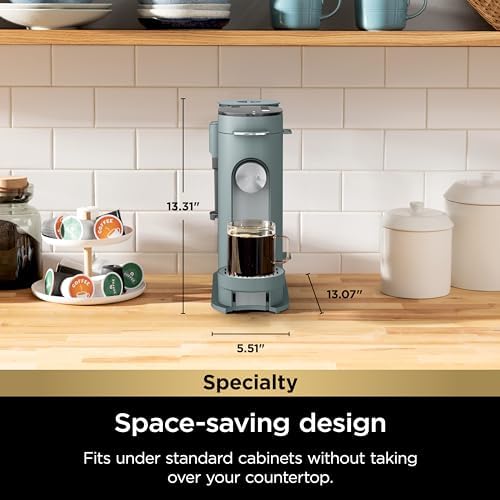 Ninja Pod & Grounds Specialty Single Serve Coffee Maker  K Cup Pod Compatible  Brews Grounds  Compact Design  Built In Milk Frother  56 oz  Reservoir  6 oz  Cup to 24 oz  Mug Sizes  Stone  PB051ST