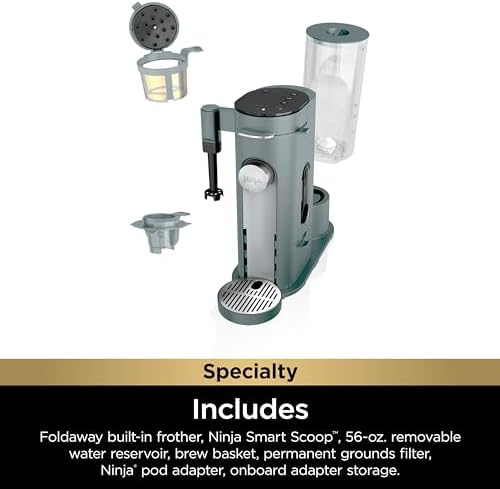 Ninja Pod & Grounds Specialty Single Serve Coffee Maker  K Cup Pod Compatible  Brews Grounds  Compact Design  Built In Milk Frother  56 oz  Reservoir  6 oz  Cup to 24 oz  Mug Sizes  Stone  PB051ST