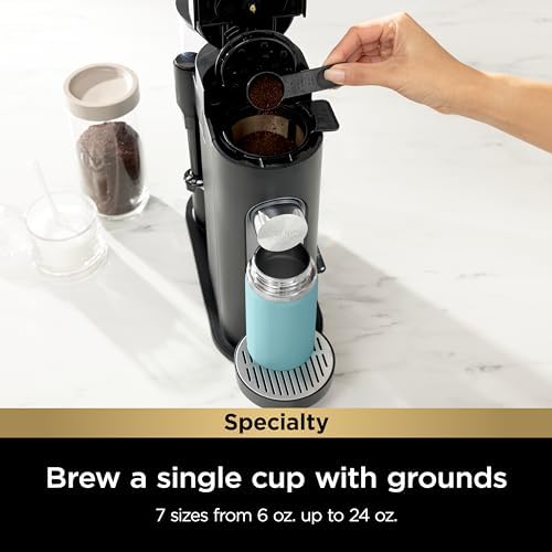 Ninja Pod & Grounds Specialty Single Serve Coffee Maker  K Cup Pod Compatible  Brews Grounds  Compact Design  Built In Milk Frother  56 oz  Reservoir  6 oz  Cup to 24 oz  Mug Sizes  Stone  PB051ST