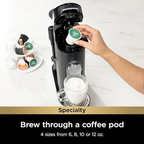 Ninja Pod & Grounds Specialty Single Serve Coffee Maker  K Cup Pod Compatible  Brews Grounds  Compact Design  Built In Milk Frother  56 oz  Reservoir  6 oz  Cup to 24 oz  Mug Sizes  Stone  PB051ST