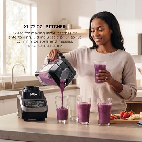 Ninja Professional Blender   Smoothie Blending  Drink Mixer  Grinder  Ice Crusher  Frozen Fruit Blending   1000W Power  Total Crushing Technology  XL 72 oz  Pitcher   Black & Grey   BL610