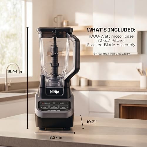 Ninja Professional Blender   Smoothie Blending  Drink Mixer  Grinder  Ice Crusher  Frozen Fruit Blending   1000W Power  Total Crushing Technology  XL 72 oz  Pitcher   Black & Grey   BL610
