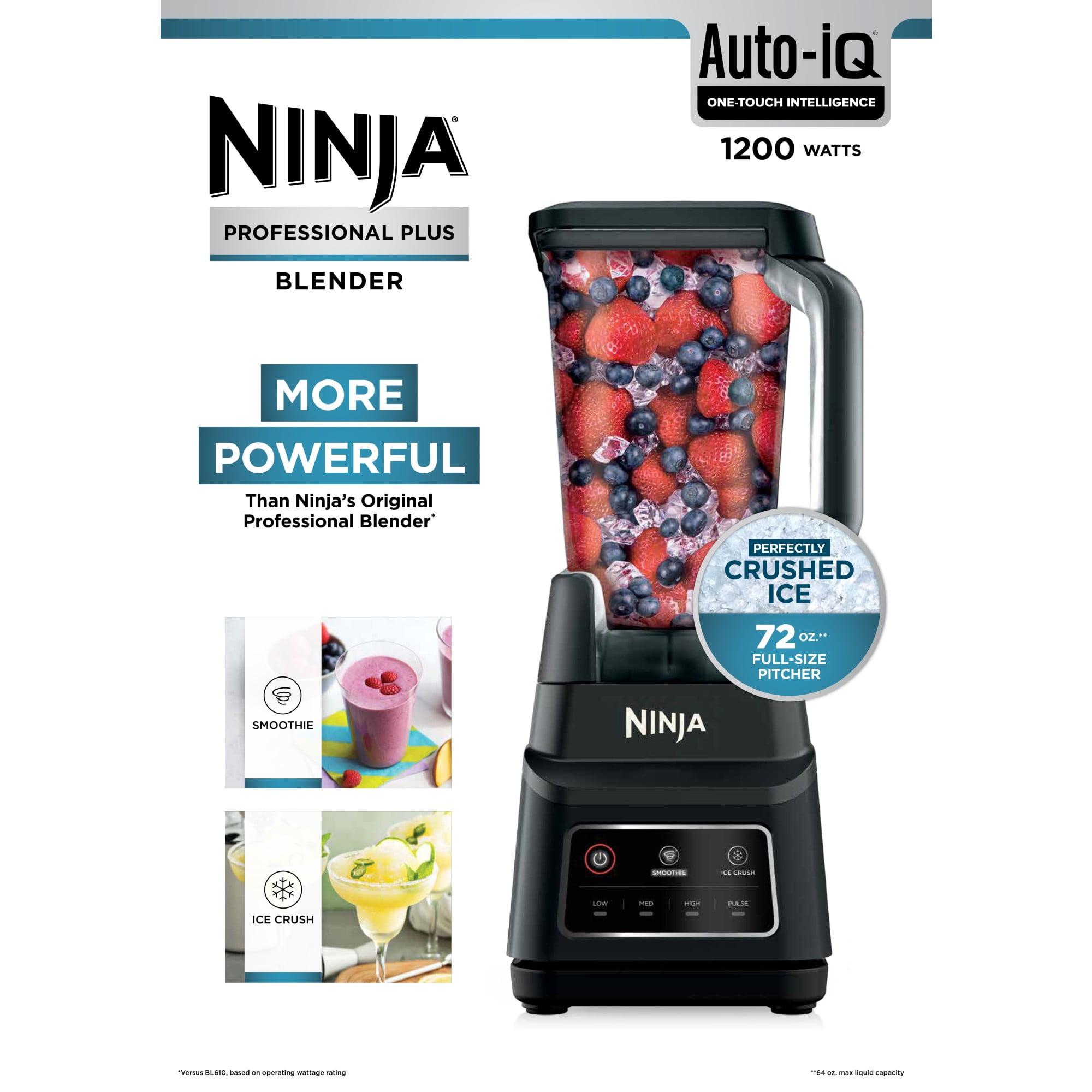 Ninja Professional Plus 72 Oz Blender  Smoothies  Ice Crush with 2 Auto iQ Preset Programs  1200W  BN700 Black