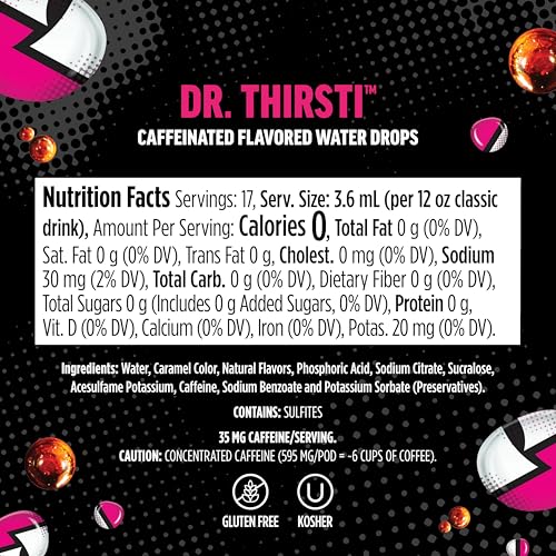 Ninja Thirsti Flavored Water Drops  ZERO SODA Dr  Thirsti  Classic Soda Flavors  Sparkling or Still  Zero Calories  Zero Sugar  Makes 17  12oz drinks  3 Pack  WCFDRPPAM