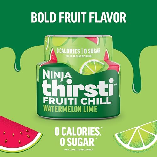 Ninja Thirsti Gotas de agua saborizadas, FRUITI CHILL Sandía Lima, sabor a fruta audaz, espumoso o sin gas, cero calorías, cero azúcar, hace 17, bebidas de 12 onzas, paquete de 3, WCFWTLIAM