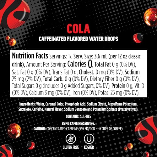 Ninja Thirsti Gotas de agua saborizadas, cero soda cola, sabores clásicos de soda, espumosos o sin gas, cero calorías, cero azúcar, hace 17, bebidas de 12 onzas, paquete de 3, WCFCOLAAM