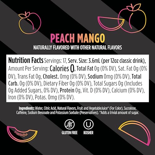 Ninja Thirsti Flavored Water Drops  FRUITI CHILL  Peach Mango  Bold Fruit Flavor with Caffeine Sparkling or Still  Zero Calories  Zero Sugar  Makes 17  12oz drinks  3 Pack  WCFPCMGAM