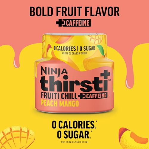 Ninja Thirsti Flavored Water Drops  FRUITI CHILL  Peach Mango  Bold Fruit Flavor with Caffeine Sparkling or Still  Zero Calories  Zero Sugar  Makes 17  12oz drinks  3 Pack  WCFPCMGAM