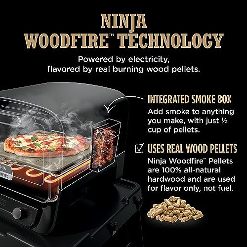 Ninja Woodfire Outdoor Pizza Oven  8 in 1 Portable Electric Roaster Oven  Heats up to 700 F  5 Artisan Pizza Settings  Integrated BBQ Smoker Box  Includes Flavored Wood Pellets  Terracotta Red
