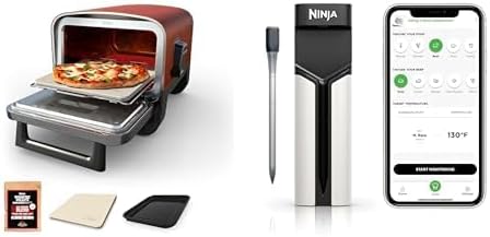 Ninja Woodfire Outdoor Pizza Oven  8 in 1 Portable Electric Roaster Oven  Heats up to 700 F  5 Artisan Pizza Settings  Integrated BBQ Smoker Box  Includes Flavored Wood Pellets  Terracotta Red