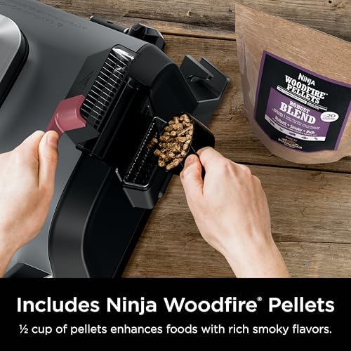 Ninja Woodfire Outdoor Grill & Smoker  6 in 1 Functionality  Grill  Smoke  Bake  Roast  Air Fry  Broil  Authentic Woodfire Flavors  Electric Heat  OG321