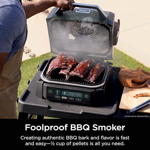 Ninja Woodfire Outdoor Grill & Smoker  6 in 1 Functionality  Grill  Smoke  Bake  Roast  Air Fry  Broil  Authentic Woodfire Flavors  Electric Heat  OG321