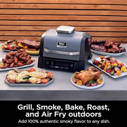 Ninja Woodfire Outdoor Grill & Smoker  6 in 1 Functionality  Grill  Smoke  Bake  Roast  Air Fry  Broil  Authentic Woodfire Flavors  Electric Heat  OG321