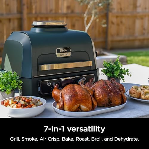 Ninja Woodfire Pro Connect XL Outdoor Grill & Smoker   Bluetooth  App Enabled   7 in 1 Grill  BBQ Smoker  Outdoor Air Fryer   Woodfire Technology   Built In Thermometer   Black & Gold   OG951BK1