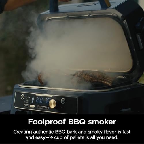 Ninja Woodfire Pro Connect XL Outdoor Grill & Smoker   Bluetooth  App Enabled   7 in 1 Grill  BBQ Smoker  Outdoor Air Fryer   Woodfire Technology   Built In Thermometer   Black & Gold   OG951BK1