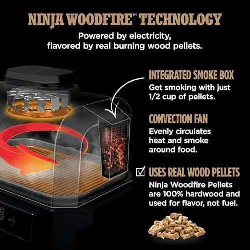 Ninja Woodfire Pro Connect XL Outdoor Grill & Smoker   Bluetooth  App Enabled   7 in 1 Grill  BBQ Smoker  Outdoor Air Fryer   Woodfire Technology   Built In Thermometer   Black & Gold   OG951BK1