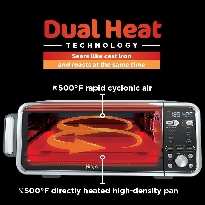 Ninja  Toaster Oven  Air Fryer  Thermometer  Toaster Oven Air Fryer Combo  Stainless Steel  Quick meals  Fries  Frozen Food  Air Fry  Dehydrate  Reheat  13 in 1 Less Oil  Flip Away Oven  Foodi  SP351