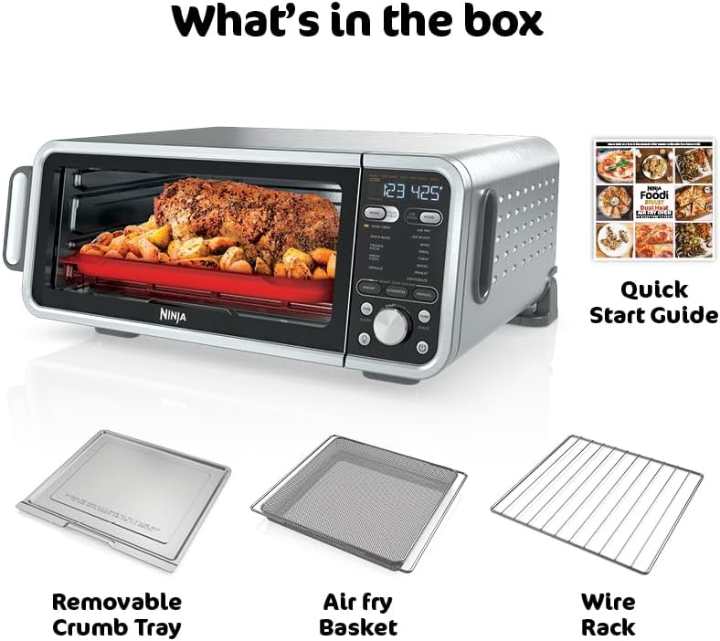 Ninja  Toaster Oven  Air Fryer  Thermometer  Toaster Oven Air Fryer Combo  Stainless Steel  Quick meals  Fries  Frozen Food  Air Fry  Dehydrate  Reheat  13 in 1 Less Oil  Flip Away Oven  Foodi  SP351