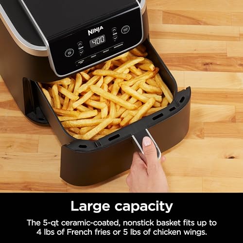 Ninja Freidora de aire | Freidora de aire profesional 4 en 1, asar, recalentar, deshidratar | Capacidad de 5 cuartos de galón para hasta 4 libras de papas fritas | Temperatura máxima de 400 F | Cesta