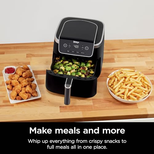 Ninja Freidora de aire | Freidora de aire profesional 4 en 1, asar, recalentar, deshidratar | Capacidad de 5 cuartos de galón para hasta 4 libras de papas fritas | Temperatura máxima de 400 F | Cesta