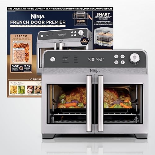 Ninja   French Door Premier Air fry Oven   10 in 1 functions   20 3 qt capacity   5 qt Air Fry Basket  Sheet Pan  Wire Rack  Broil Rack   PFAS free Cooking Surface  Dishwasher Safe Accessories   FO101
