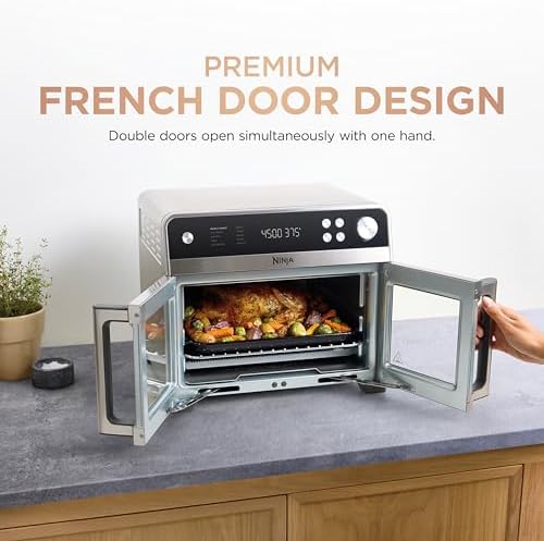 Ninja   French Door Premier Air fry Oven   10 in 1 functions   20 3 qt capacity   5 qt Air Fry Basket  Sheet Pan  Wire Rack  Broil Rack   PFAS free Cooking Surface  Dishwasher Safe Accessories   FO101