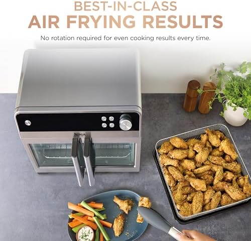 Ninja   French Door Premier Air fry Oven   10 in 1 functions   20 3 qt capacity   5 qt Air Fry Basket  Sheet Pan  Wire Rack  Broil Rack   PFAS free Cooking Surface  Dishwasher Safe Accessories   FO101