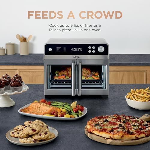 Ninja   French Door Premier Air fry Oven   10 in 1 functions   20 3 qt capacity   5 qt Air Fry Basket  Sheet Pan  Wire Rack  Broil Rack   PFAS free Cooking Surface  Dishwasher Safe Accessories   FO101
