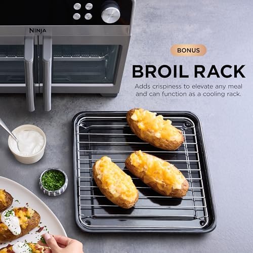 Ninja   French Door Premier Air fry Oven   10 in 1 functions   20 3 qt capacity   5 qt Air Fry Basket  Sheet Pan  Wire Rack  Broil Rack   PFAS free Cooking Surface  Dishwasher Safe Accessories   FO101