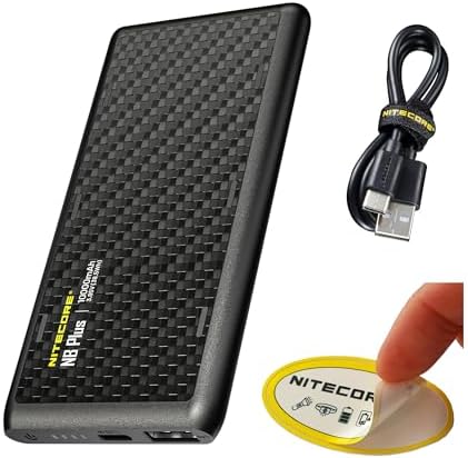 Nitecore NB Plus 10 000mAh Power Bank  Ultra Lightweight and Slim USB C and USB A Ports for Phones  iPads and More Travel Ready Fast Charging 5V/3A QC PD