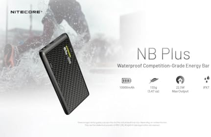 Nitecore NB Plus 10 000mAh Power Bank  Ultra Lightweight and Slim USB C and USB A Ports for Phones  iPads and More Travel Ready Fast Charging 5V/3A QC PD