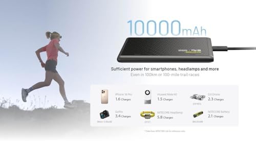 Nitecore NB Plus 10 000mAh Power Bank  Ultra Lightweight and Slim USB C and USB A Ports for Phones  iPads and More Travel Ready Fast Charging 5V/3A QC PD