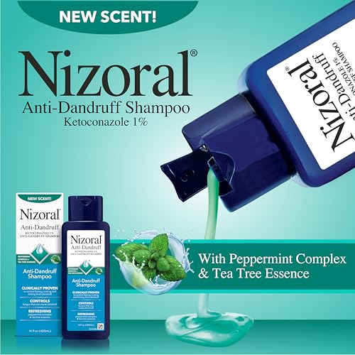 Nizoral Anti Dandruff Shampoo with 1  Ketoconazole  14 Fl Oz  Peppermint and Tea Tree Scent  Anti Fungal Shampoo  For All Hair Types