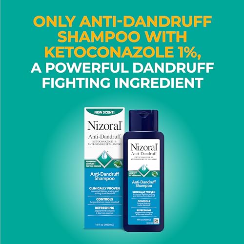Nizoral Anti Dandruff Shampoo with 1  Ketoconazole  14 Fl Oz  Peppermint and Tea Tree Scent  Anti Fungal Shampoo  For All Hair Types