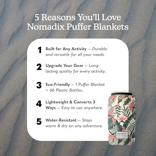 Nomadix Puffer Blanket   Water Resistant  Eco Friendly Insulated Blanket with Snaps for Camping  Beach  and Travel  Made from Recycled Materials