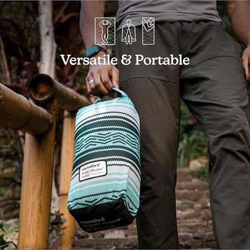 Nomadix Puffer Blanket   Water Resistant  Eco Friendly Insulated Blanket with Snaps for Camping  Beach  and Travel  Made from Recycled Materials