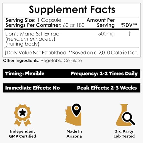 Nootropics Depot Lions Mane Mushroom Capsules   8 1 Whole Fruiting Body Dual Extract   500mg   60 Count   Hericium erinaceus