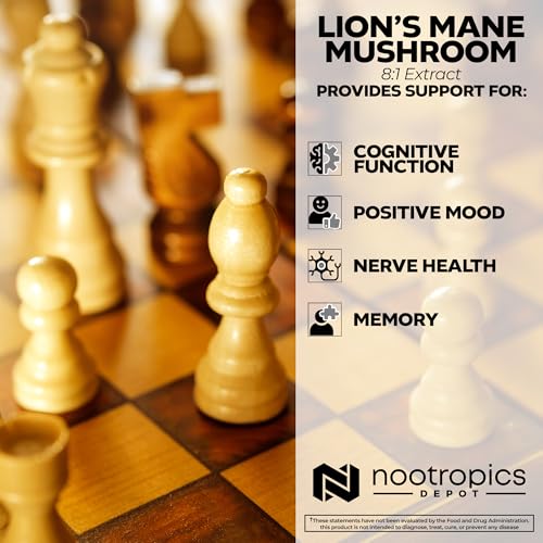 Nootropics Depot Lions Mane Mushroom Capsules   8 1 Whole Fruiting Body Dual Extract   500mg   60 Count   Hericium erinaceus