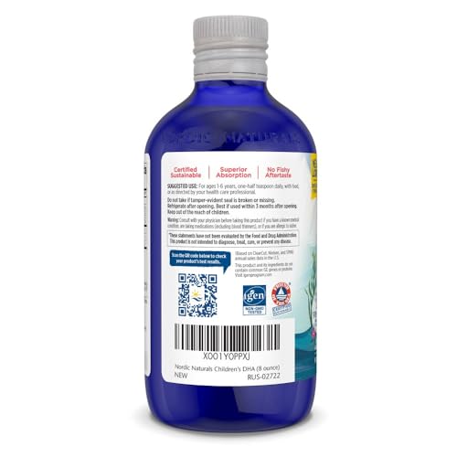 Nordic Naturals Children s DHA  Orange   8 oz for Kids   530 mg Omega 3 with EPA & DHA   Brain Development & Function   Non GMO   96 Servings