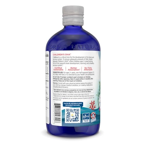 Nordic Naturals Children s DHA  Strawberry   16 oz for Kids   530 mg Omega 3 with EPA & DHA   Brain Development & Function   Non GMO   192 Servings