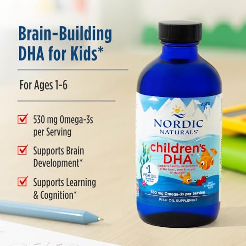 Nordic Naturals Children s DHA  Strawberry   16 oz for Kids   530 mg Omega 3 with EPA & DHA   Brain Development & Function   Non GMO   192 Servings