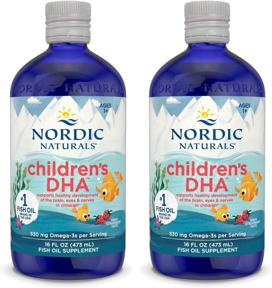 Nordic Naturals Children s DHA  Strawberry   16 oz for Kids   530 mg Omega 3 with EPA & DHA   Brain Development & Function   Non GMO   192 Servings