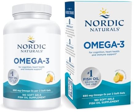 Nordic Naturals Omega 3  Lemon Flavor   180 Soft Gels   690 mg Omega 3   Fish Oil   EPA & DHA   Immune Support  Brain & Heart Health  Optimal Wellness   Non GMO   90 Servings